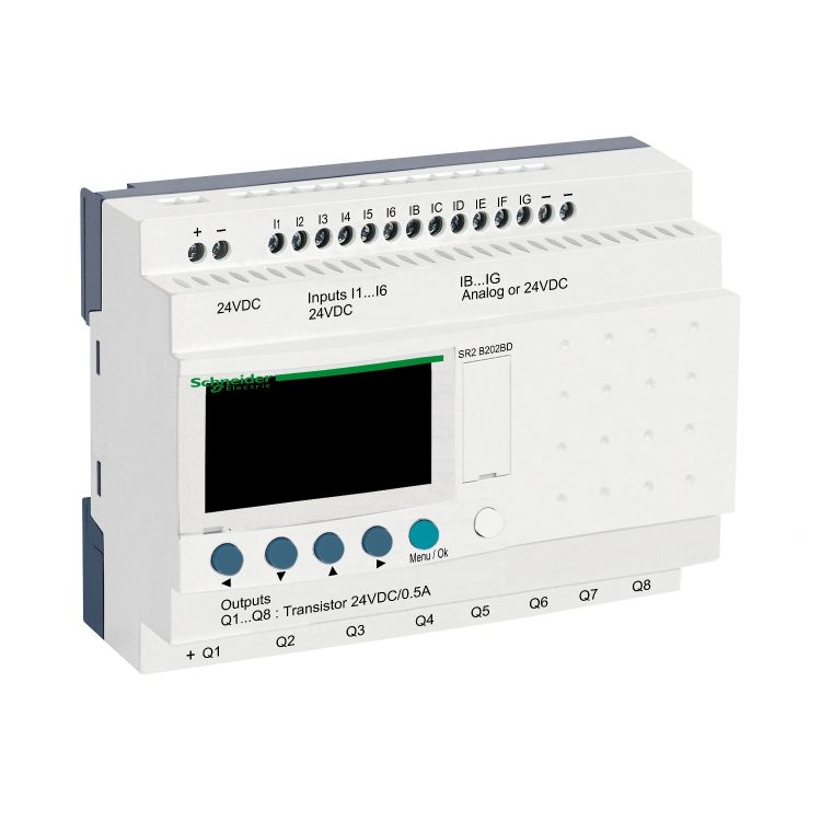 Schneider PLC Zelio Logic_ Compact smart relay, Zelio Logic, 20 I/O, 24 V DC, clock, display_ [SR2B202BD]