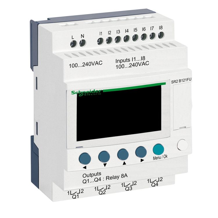 Schneider PLC Zelio Logic_ compact smart relay Zelio Logic - 12 I O - 100..240 V AC - clock - display_ [SR2B121FU]