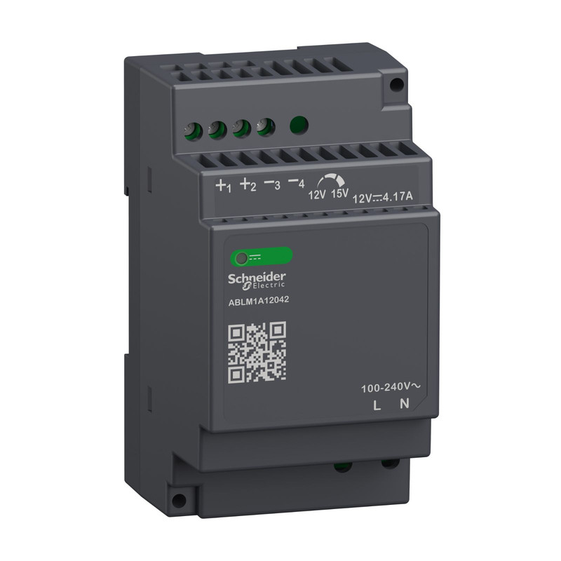 Schneider Power Supply Phaseo ABL7, ABL8_ Regulated Power Supply, 100-240V AC, 12V 4.2 A, single phase, Modular_ [ABLM1A12042]
