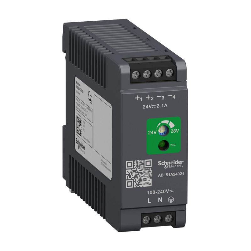 Schneider Power Supply Phaseo ABL7, ABL8_ Regulated Power Supply, 100-240V AC, 24V 2.1 A, single phase, Optimized_ [ABLS1A24021]