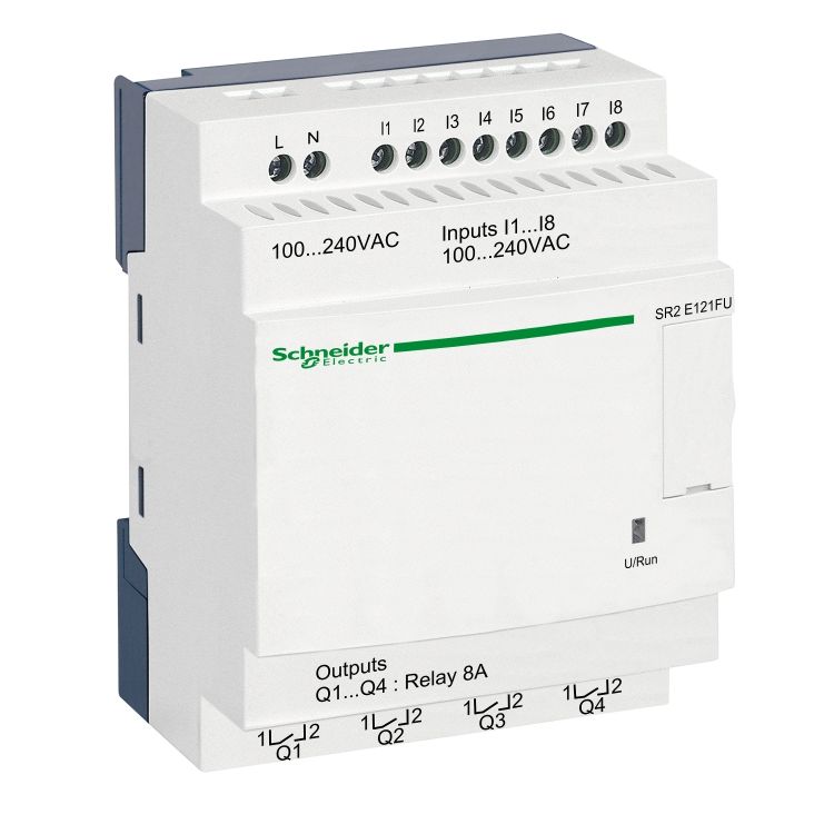 Schneider PLC Zelio Logic_ compact smart relay Zelio Logic - 12 I O - 100..240 V AC - clock - no display_ [SR2E121FU]