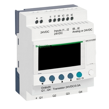 Schneider PLC Zelio Logic_ Modular smart relay, Zelio Logic, 10 I/O, 24 V DC, clock, display_ [SR3B102BD]