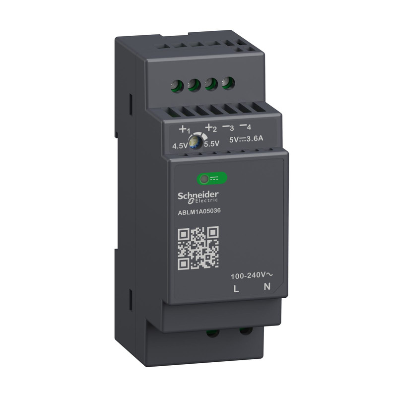 Schneider Power Supply Phaseo ABL7, ABL8_ Regulated Power Supply, 100-240V AC, 5V 3.6 A, single phase, Modular_ [ABLM1A05036]