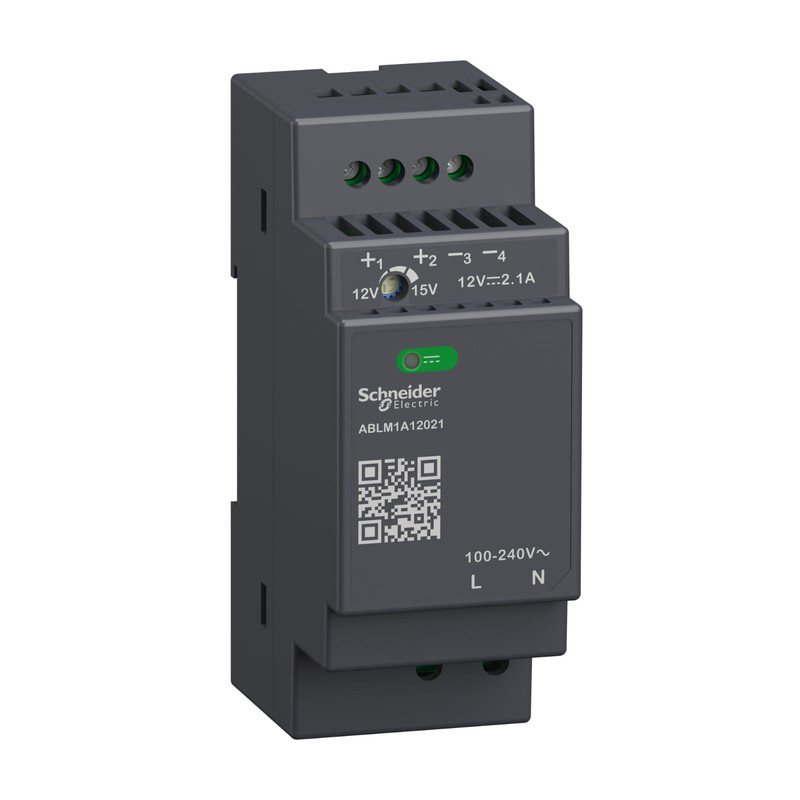 Schneider Power Supply Phaseo ABL7, ABL8_ Regulated Power Supply, 100-240V AC, 12V 2.1 A, single phase, Modular_ [ABLM1A12021]