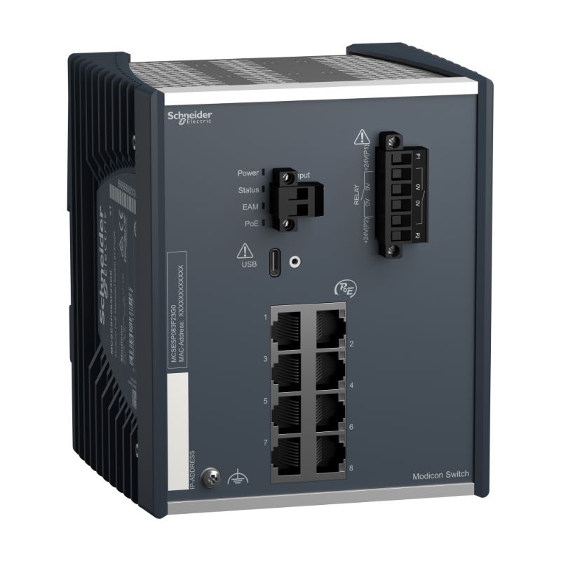 Schneider Ethernet Switch ConneXium_ Modicon PoE (Power over Ethernet) Managed Switch - 8 Gigabit ports for copper_ [MCSESP083F23G0]