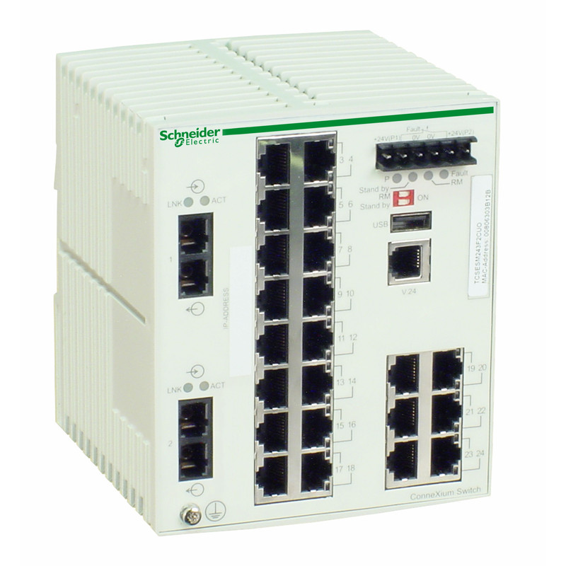 Schneider Ethernet Switch ConneXium_ ConneXium Managed Switch - 22 ports for copper + 2 ports for fiber optic multimode_ [TCSESM243F2CU0]