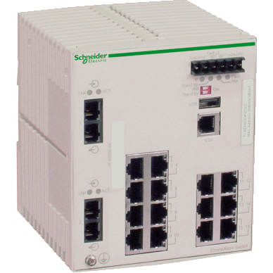 Schneider Ethernet Switch ConneXium_ ConneXium Managed Switch - 14 ports for copper + 2 ports for fiber optic single-mode_ [TCSESM163F2CS0]