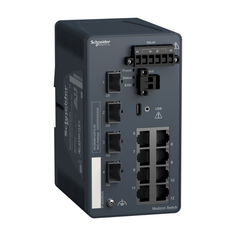 Schneider Ethernet Switch ConneXium_ Modicon Managed Switch - 8 ports for copper + 4 Gigabit SFP_ [MCSESM123F2LG0]