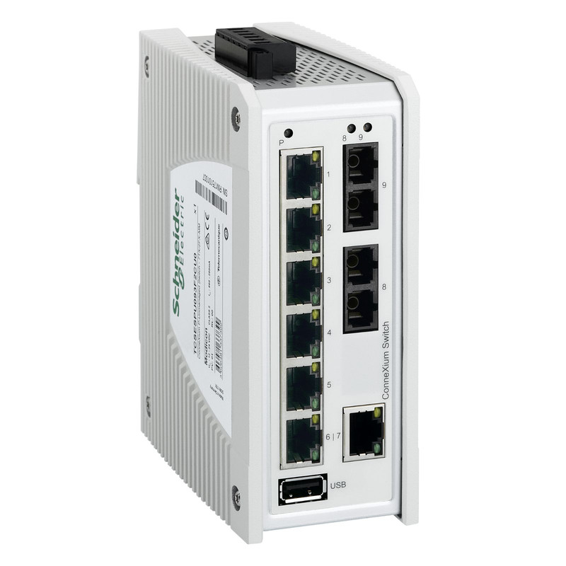 Schneider Ethernet Switch ConneXium_ ConneXium Premium Unmanaged Switch - 7 ports for copper + 2 ports for fiber optic multimode_ [TCSESPU093F2CU0]