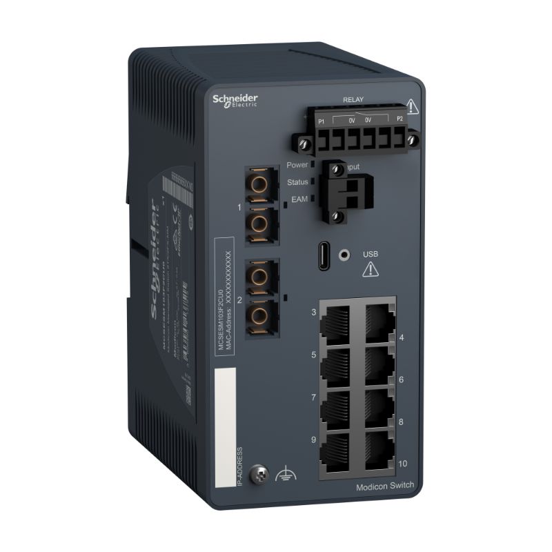 Schneider Ethernet Switch ConneXium_ Modicon Managed Switch - 8 ports for copper + 2 ports for fiber optic multimode_ [MCSESM103F2CU0]