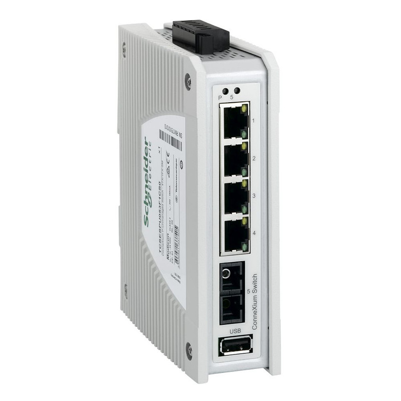 Schneider Ethernet Switch ConneXium_ ConneXium Premium Unmanaged Switch - 4 ports for copper + 1 ports for fiber optic single-mode_ [TCSESPU053F1CS0]