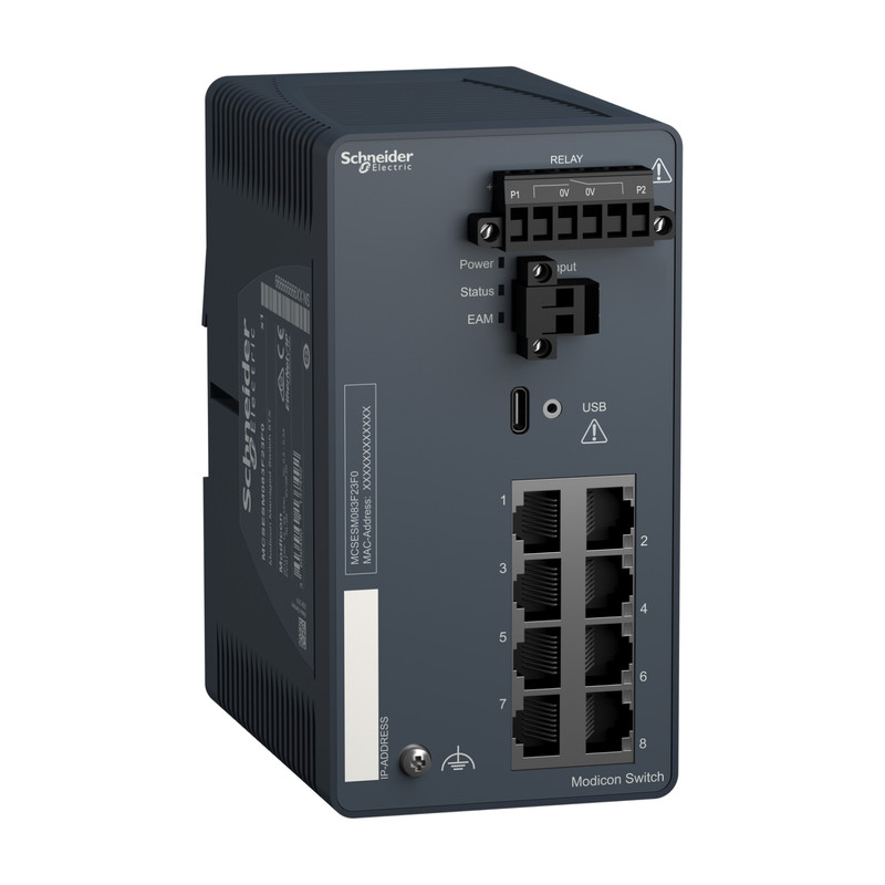 Schneider Ethernet Switch Modicon Switch_ Modicon Managed Switch - 8 ports for copper_ [MCSESM083F23F0]