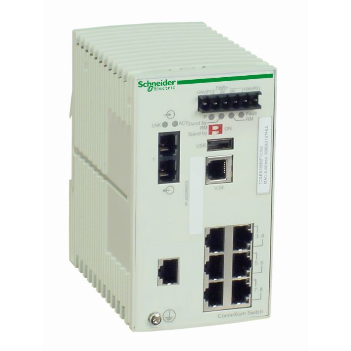 Schneider Ethernet Switch ConneXium_ ConneXium Managed Switch - 7 ports for copper + 1 port for fiber optic single-mode_ [TCSESM083F1CS0]
