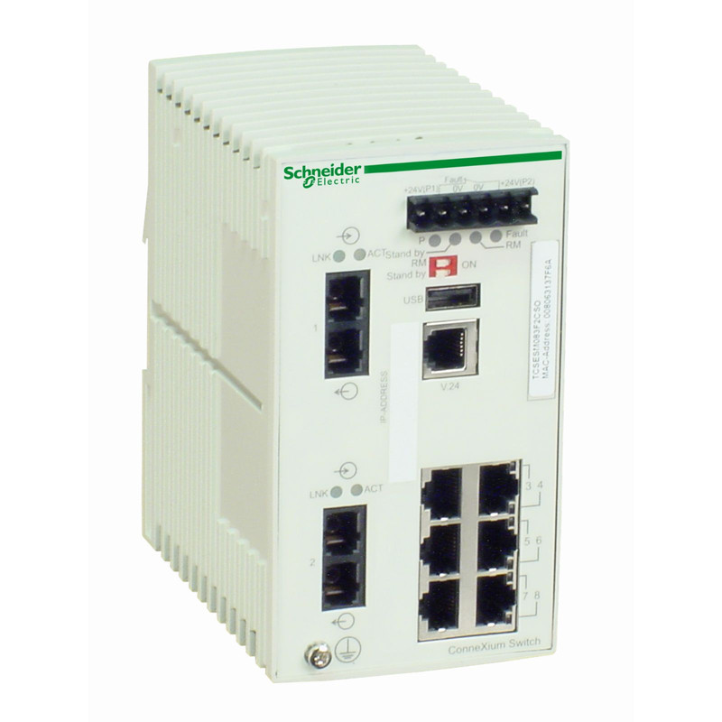 Schneider Ethernet Switch ConneXium_ ConneXium Managed Switch - 6 ports for copper + 2 ports for fiber optic multimode_ [TCSESM083F2CU0]