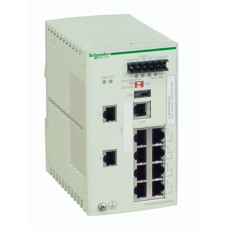 Schneider Ethernet Switch ConneXium_ ConneXium Managed Switch - 8 ports for copper + 2 Gigabit SFP_ [TCSESM103F2LG0]