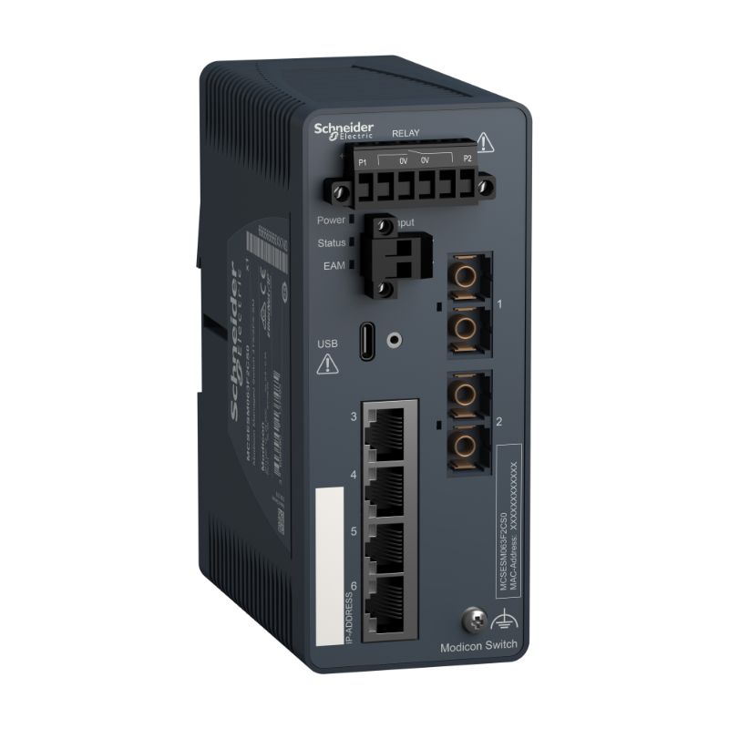 Schneider Ethernet Switch ConneXium_ Modicon Managed Switch - 4 ports for copper + 2 ports for fiber optic single-mode_ [MCSESM063F2CS0]
