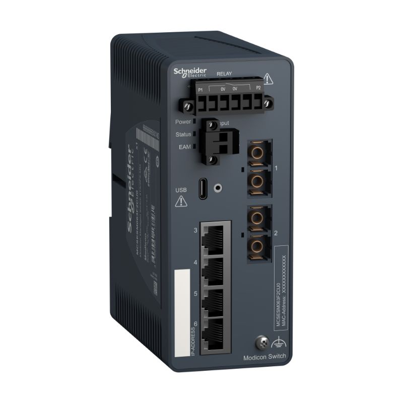 Schneider Ethernet Switch ConneXium_ Modicon Managed Switch - 4 ports for copper + 2 ports for fiber optic multimode_ [MCSESM063F2CU0]