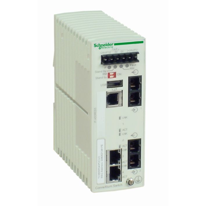 Schneider Ethernet Switch ConneXium_ ConneXium Managed Switch - 2 ports for copper + 2 ports for fiber optic multimode_ [TCSESM043F2CU0]