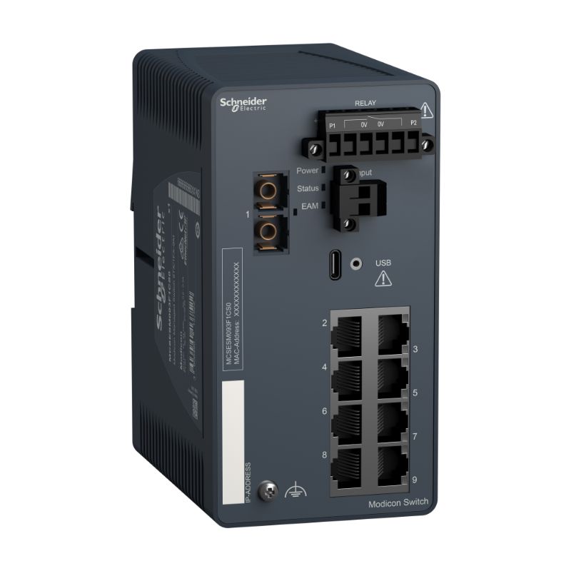 Schneider Ethernet Switch ConneXium_ Modicon Managed Switch - 8 ports for copper + 1 port for fiber optic single-mode_ [MCSESM093F1CS0]