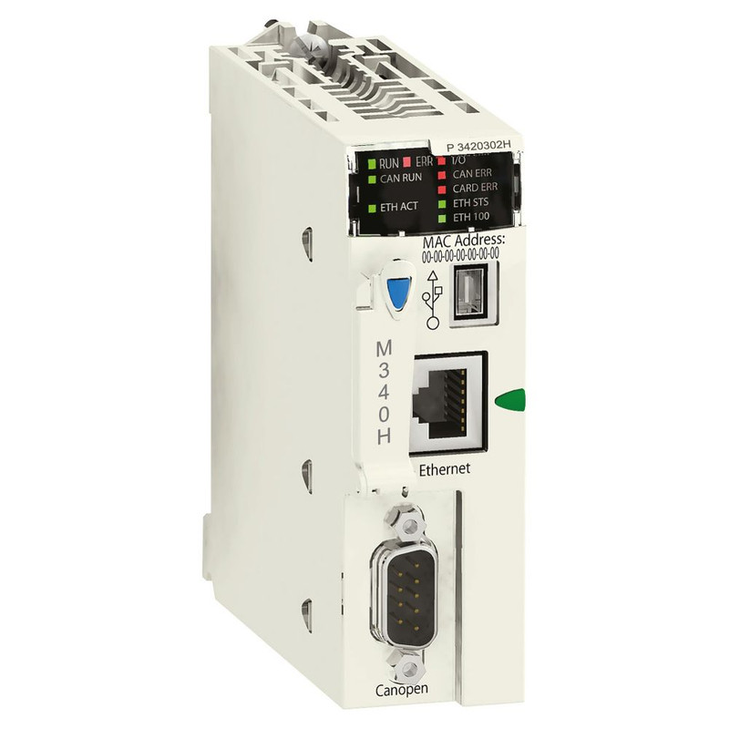 Schneider PLC Modicon M340_ Processor module, Modicon M340 automation platform, max 1024 discrete + 256 analog I/O, CANOpen_ [BMXP3420302H]