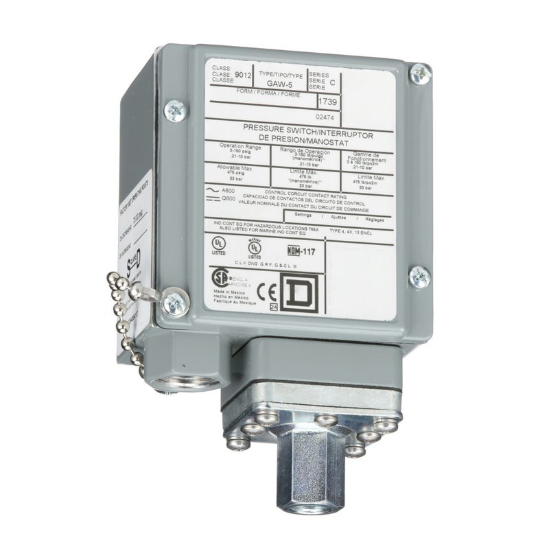 Schneider Sensors Nema Pressure Switches_ 9012G, pressure switch 9012 g, adjustable scale, 2 thresholds, 3.0 to 150 PSIG_ [9012GAW5]