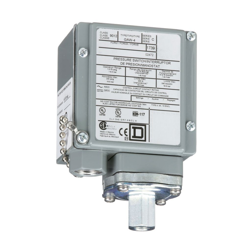 Schneider Sensors Nema Pressure Switches_ pressure switch 9012G - adjustable scale - 2 thresholds - 1.5 to 75 psig_ [9012GAW4]