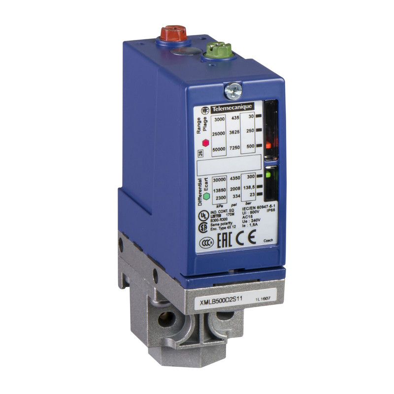 Schneider Sensors OsiSense XM_ Electromechanical pressure sensor, Pressure sensors XM, switch XMLB 20 bar, adjustable scale 2 thresholds, 1 C/O_ [XMLB020A2S11]