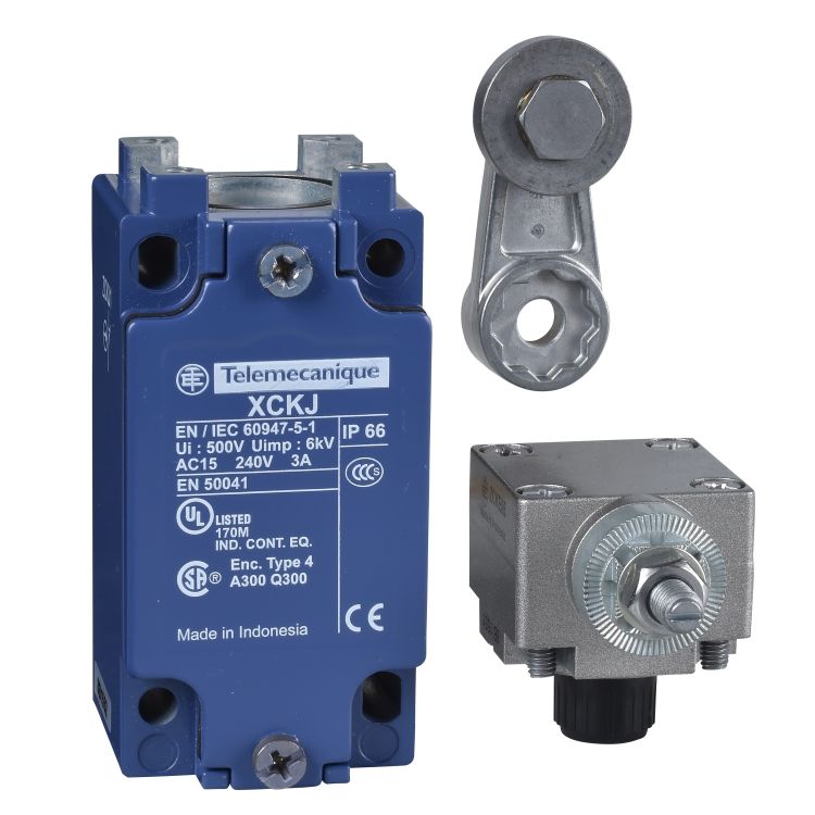Schneider Sensors OsiSense XC_ Limit switch, Limit switches XC Standard, XCKJ, thermoplastic roller lever, 1NC+1 NO, snap action, M20_ [XCKJ10511H29]