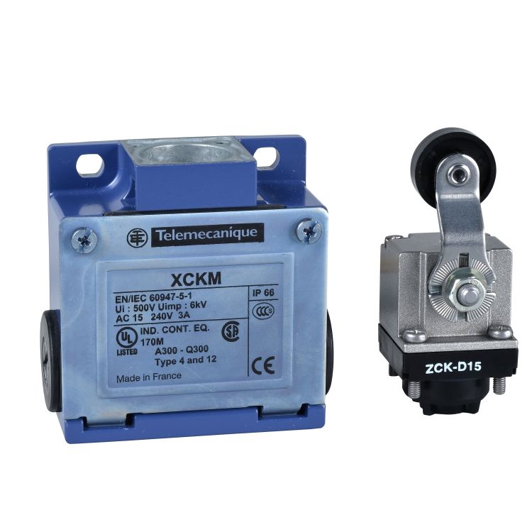 Schneider Sensors OsiSense XC_ limit switch XCKM - thermoplastic roller lever - 1NC+1NO - snap action - M20_ [XCKM115H29]