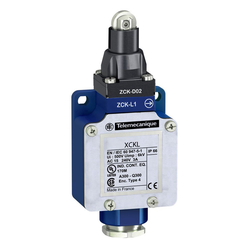 Schneider Sensors OsiSense XC Standard_ limit switch XCKL - steel roller plunger - 1NC+1NO - snap action - Cable gland_ [XCKL102]