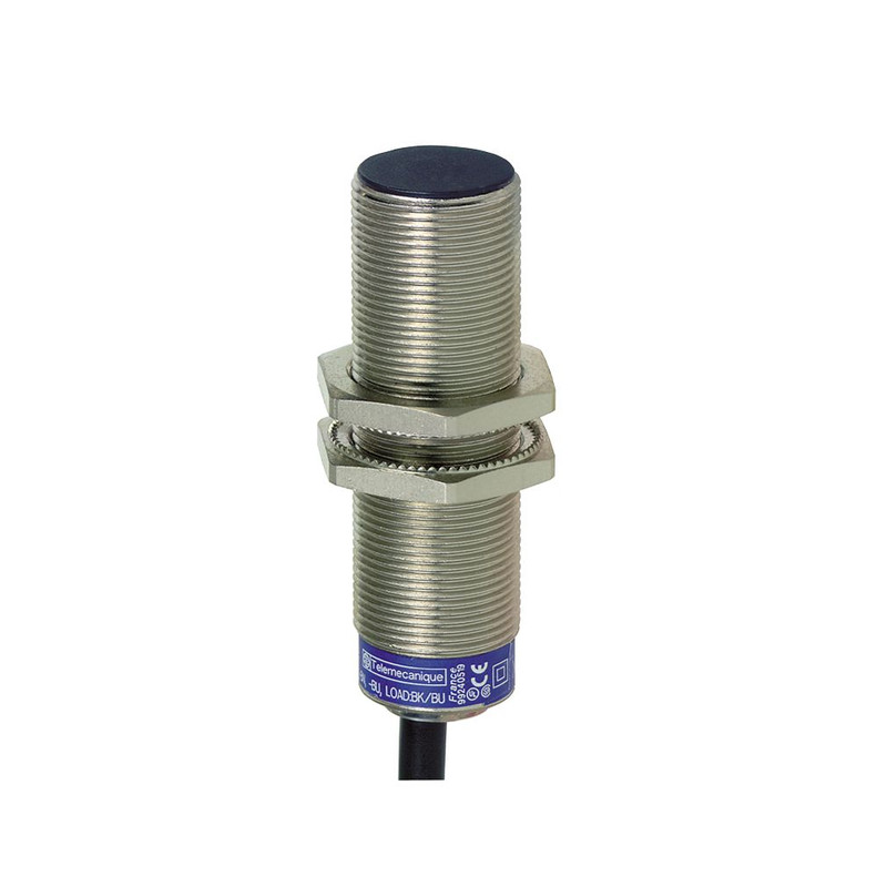 Schneider Sensors Osisense XS & XT_ Inductive proximity sensors XS, inductive sensor XS1 M18, L53mm, brass, Sn5mm, 12...24 VDC, cable 2 m_ [XS1M18AB120]