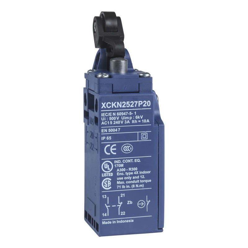 Schneider Sensors OsiSense XC Standard_ limit switch XCKN - th.plastic roller lever plung. Ver - 1NC+1NO - snap - M20_ [XCKN2127P20]