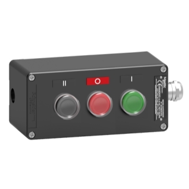 Schneider Signaling Harmony XAW - ATEX D_ Control station, metal, three functions, 3 flush push buttons, green, red, black, 2 NO + 1 NC, ATEX_ [XAWF310EX]