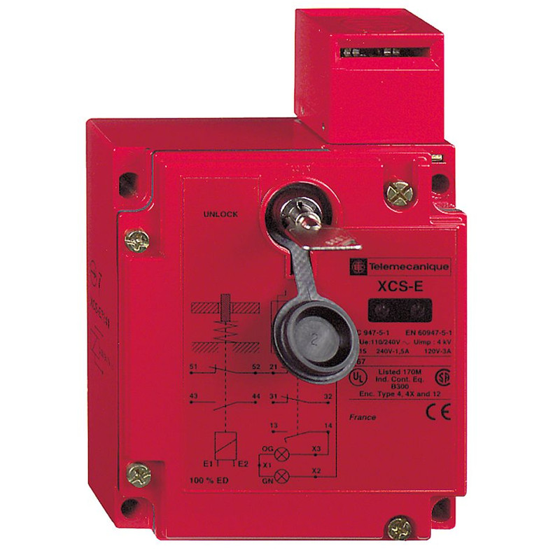 Schneider Signaling Preventa XCS_ Safety switch, Telemecanique Safety switches XCS, metal XCSE, 2NC+1 NO, slow break, 2 entries tapped 1/2" NPT, 24 V_ [XCSE7313]