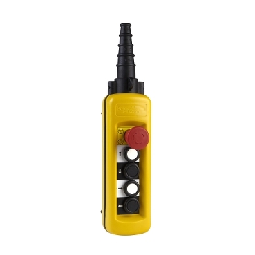 Schneider Signaling Harmony XAC_ Harmony XAC, Pendant control station, plastic, yellow, 4 push buttons with NO + NC, 1 emergency stop NC_ [XACA4813]