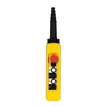 Schneider Signaling Harmony XAC_ Harmony XAC, Pendant control station, plastic, yellow, 4 push buttons with 1 NO, 1 emergency stop NC_ [XACA4713]