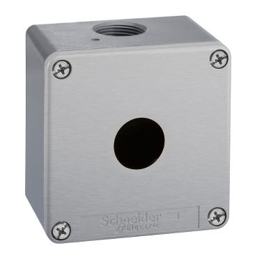 Schneider Signaling Harmony XAP, XB2 SL_ Empty enclosure, zinc alloy, grey RAL 7032, 1 cut-out, Ø22 mm, 80x80x77 mm_ [XAPG19501]