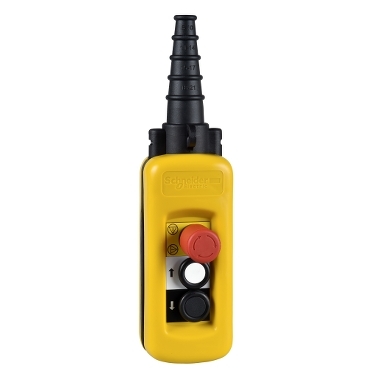 Schneider Signaling Harmony XAC_ Harmony XAC, Pendant control station, plastic, yellow, 2 push buttons with 2 NO + 1 NC, 1 emergency stop NC_ [XACA2913]