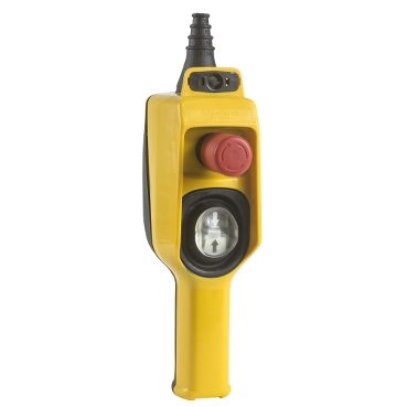 Schneider Signaling Harmony XAC_ Harmony XAC, Pendant control station, plastic, yellow, 1 2-directional push button, 1 emergency stop_ [XACD22A0105]