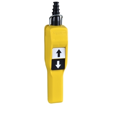 Schneider Signaling Harmony XAC_ Harmony XAC, Pendant control station, plastic, yellow, pistol grip, 2 push buttons with NO + NC_ [XACA205]