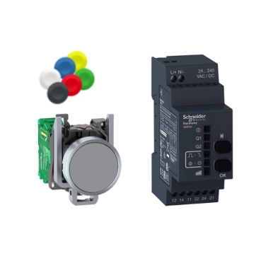 Schneider Signaling Harmony XB4_ Harmony XB4, Wireless push button and configurable receiver with 10 colored caps, metal, Ø22, 24...240 V AC/DC_ [XB4RFA02]