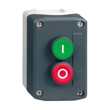 Schneider Signaling Harmony XALD, XALK_ Harmony XALD, XALK, Control station, plastic, dark grey, 1 green flush marked I/1 red projecting marked O push buttons, Ø22 , spring return_ [XALD214]