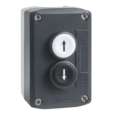 Schneider Signaling Harmony XALD, XALK_ Harmony XALD, XALK, Control station, plastic, dark grey lid, 2 flush push buttons Ø22, marked UP ARROW DOWN ARROW, 2 NO_ [XALD222]