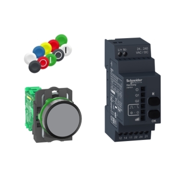 Schneider Signaling Harmony XB5_ Harmony XB5, Wireless push button and configurable receiver with 10 colored caps, plastic, Ø22, 24...240 V AC/DC_ [XB5RFA02]