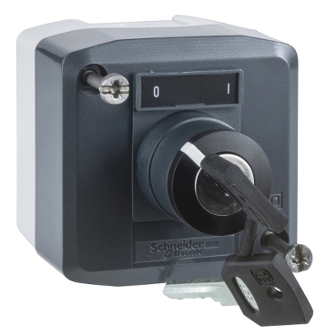 Schneider Signaling Harmony XALD, XALK_ Harmony XALD, XALK, Control station, plastic, dark grey, 1 key switch selector, Ø22, 1 NO + 1 NC, legend holder marked O / I_ [XALD144E]
