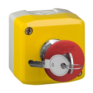 Schneider Signaling Harmony XALD, XALK_ yellow station - 1 red mushroom head pushbutton Ø40 key release 1NC_ [XALK188]