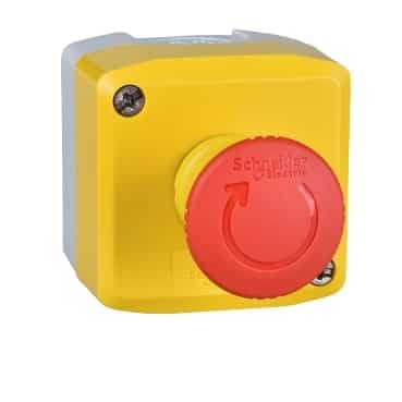 Schneider Signaling Harmony XALD, XALK_ Harmony XALD, XALK, Control station, plastic, yellow, 1 red mushroom head push button Ø40, emergency stop turn to release, 1NO + 1 NC, unmarked_ [XALK178E]