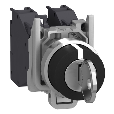 Schneider Signaling Harmony XB4_ Key switch selector, metal, black, Ø22, key n°455, 3 positions, stay put, 2 NO_ [XB4BG03]