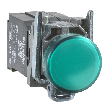 Schneider Signaling Harmony XB4_ Pilot light, metal, green, Ø22, plain lens with BA9s bulb, 110…120 V AC_ [XB4BV33]