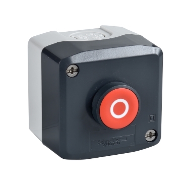 Schneider Signaling Harmony XALD, XALK_ Harmony XALD, XALK, Control station, plastic, dark grey lid, 1 red flush push button Ø22, spring return, marked O, 1 NC_ [XALD112]